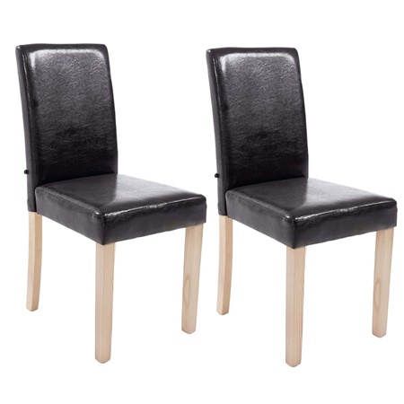 Lot de 2 Chaises de Salle à Manger CAPRI, Cuir Marron, Pieds en Bois Hêtre