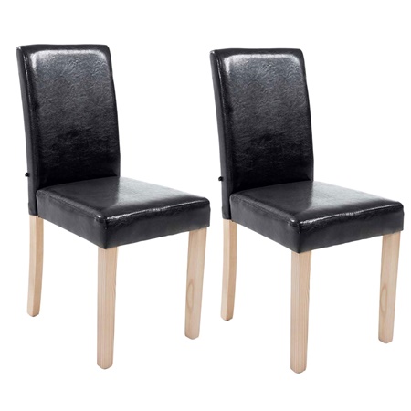 Lot de 2 Chaises de Salle à Manger CAPRI, Cuir Noir, Pieds Bois Hêtre