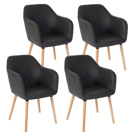 Lot de 4 Chaises de Salle à Manger TULIO, en Cuir Gris, Pieds Hêtre