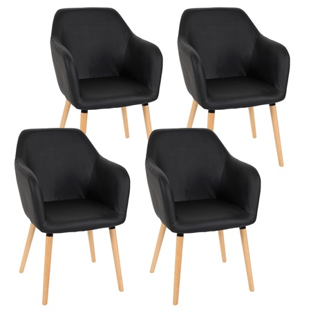 Lot de 4 Chaises de Salle à Manger TULIO, en Cuir Noir, Pieds Hêtre