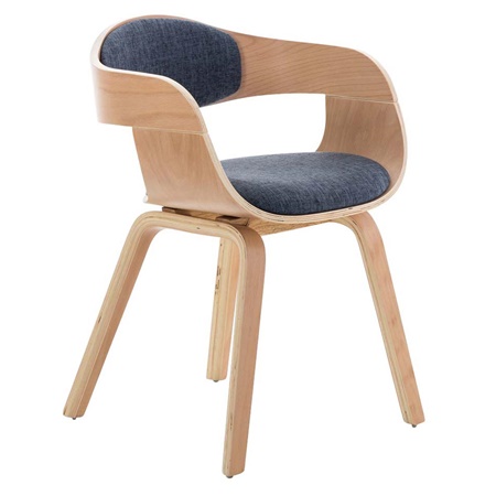 Chaise de salle à manger BOLONIA TISSU, Style Scandinave, Bois Couleur Hêtre, Bleu 