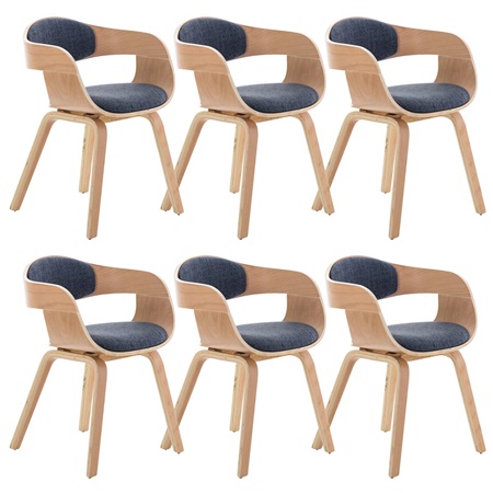 Lot de 6 Chaises de salle à manger BOLONIA TISSU, Style Scandinave, Bois Couleur Hêtre, Bleu 