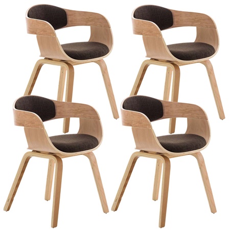 Lot de 4 Chaises de salle à manger BOLONIA TISSU, Style Scandinave, Bois Couleur Hêtre, Marron