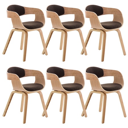 Lot de 6 Chaises de salle à manger BOLONIA TISSU, Style Scandinave, Bois Couleur Hêtre, Marron