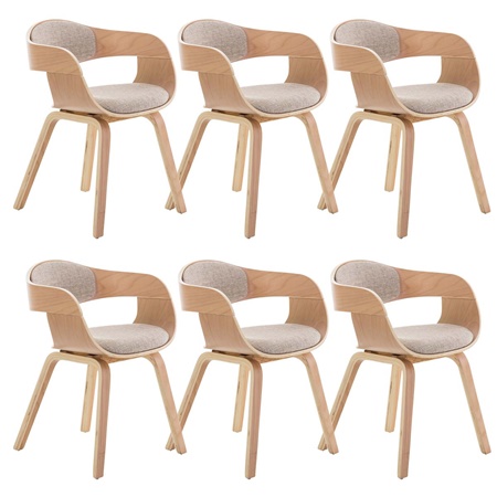 Lot de 6 Chaises de salle à manger BOLONIA TISSU, Style Scandinave, Bois Couleur Hêtre, Crème