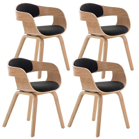 Lot de 4 Chaises de salle à manger BOLONIA TISSU, Style Scandinave, Bois Couleur Hêtre, Gris Foncé