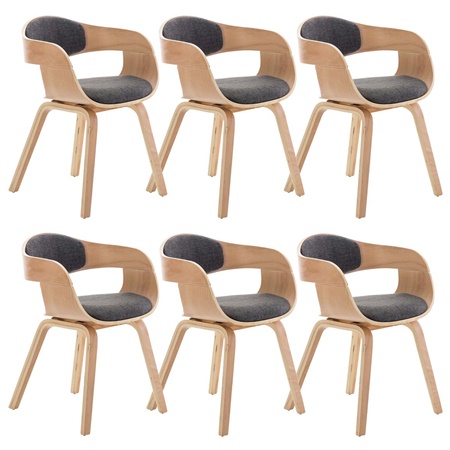 Lot de 6 Chaises de salle à manger BOLONIA TISSU, Style Scandinave, Bois Couleur Hêtre, Gris Clair