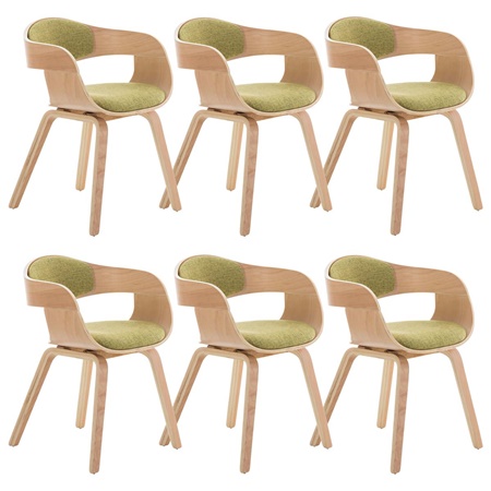 Lot de 6 Chaises de salle à manger BOLONIA TISSU, Style Scandinave, Bois Couleur Hêtre, Vert