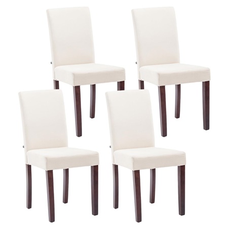 Lot de 4 Chaises de Salle à Manger ADRIA, En Tissu Crème, Pieds en Bois Marron