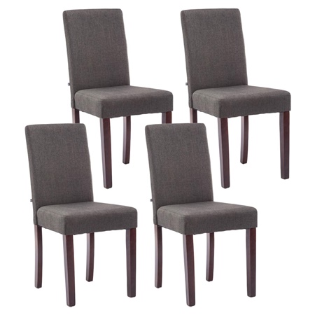 Lot de 4 Chaises de Salle à Manger ADRIA, En Tissu Gris Foncé, Pieds en Bois Marron