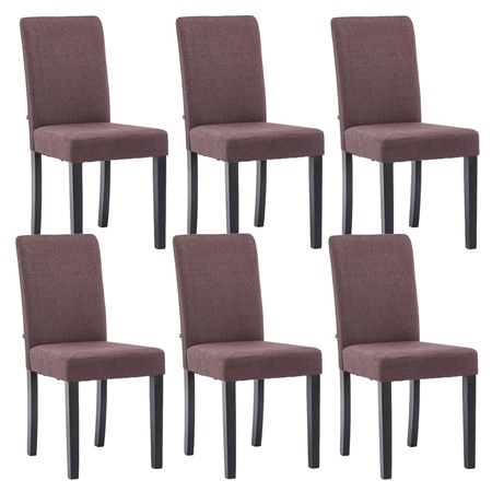 Lot de 6 Chaises de Salle à Manger ADRIA, En Tissu Marron, Pieds en Bois Noir