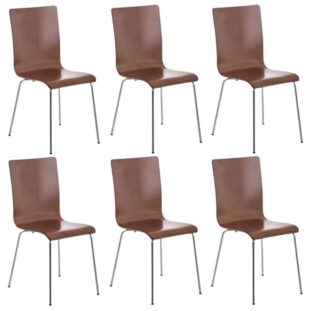 Lot de 6 Chaises de Salle à Manger LODI, Contemporaine, en Bois, Marron Cerisier, Pieds en Métal