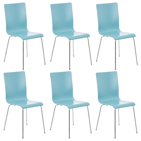 Lot de 6 Chaises de Salle à Manger LODI, Contemporaine, en Bois, Bleu Clair, Pieds en Métal