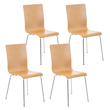 Lot de 4 Chaises de Salle à Manger LODI, Contemporaine, en Bois, Marron Hêtre, Pieds en Métal