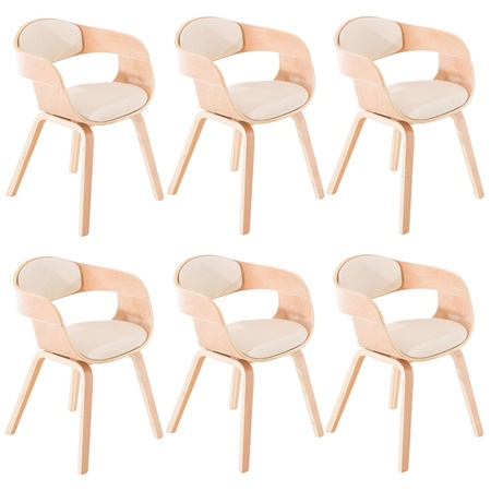 Lot de 6 Chaises de salle à manger BOLONIA, Style Scandinave, Bois Couleur Hêtre, Cuir, Crème