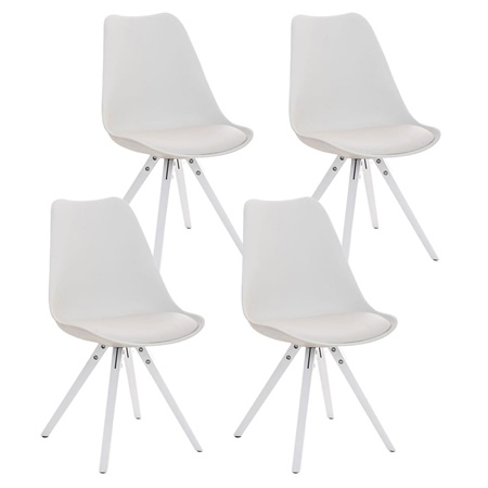 Lot de 4 Chaises de Salle à Manger BAHIA CUIR, Blanc et Pieds Blancs