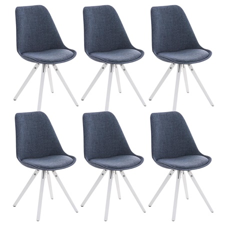 Lot de 6 Chaises de Salle à Manger BAHIA TISSU, Bleu et Pieds Blancs