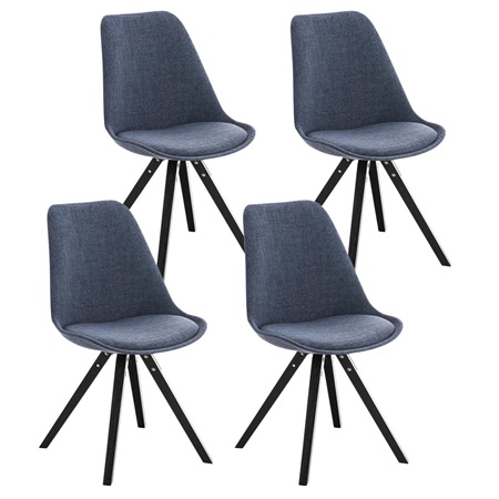 Lot de 4 Chaises de Salle à Manger BAHIA TISSU, Bleu et Pieds Noirs