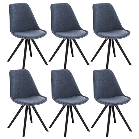 Lot de 6 Chaises de Salle à Manger BAHIA TISSU, Bleu et Pieds Noirs