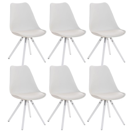 Lot de 6 Chaises de Salle à Manger BAHIA CUIR, Blanc et Pieds Blancs
