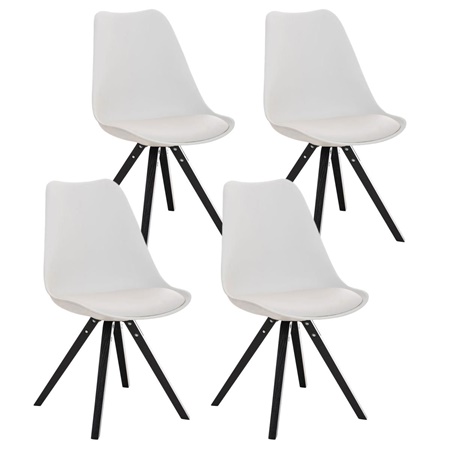 Lot de 4 Chaises de Salle à Manger BAHIA CUIR, Blanc et Pieds Noirs