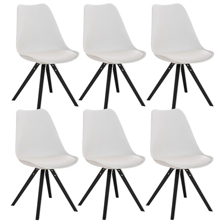 Lot de 6 Chaises de Salle à Manger BAHIA CUIR, Blanc et Pieds Noirs