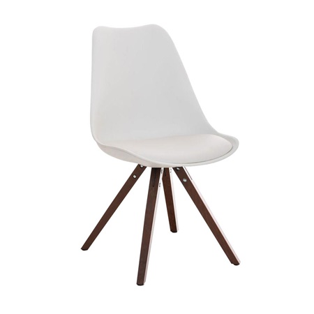 Chaise de Salle à Manger BAHIA CUIR, Blanc et Pieds en Bois couleur Noyer