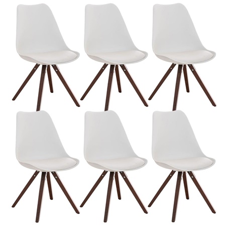 Lot de 6 Chaises de Salle à Manger BAHIA CUIR, Blanc et Pieds en Bois de Noyer