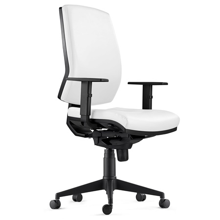 DEMO# Chaise Ergonomique OLIVER, en Cuir Authentique Blanc, Utilisation 8 Heures, Rembourrage Epais