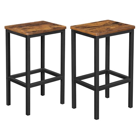 Lot de 2 Tabourets CANADA, Style Industriel, en Métal et Bois Couleur Noyer