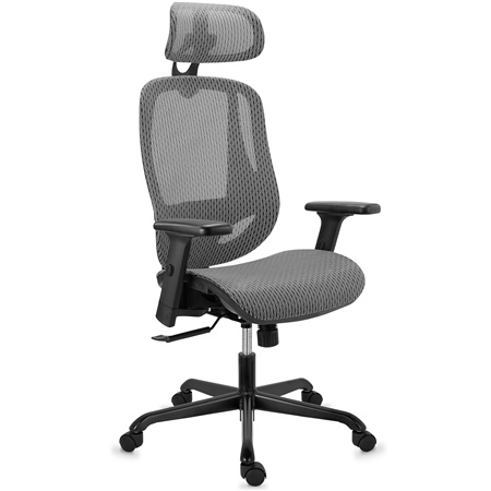 DEMO# Chaise Ergonomique NOVA, Confortable et Ajustable, Grande Qualité et Design, en Maille, Gris