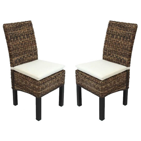 Lot de 2 Chaises de Salle à Manger SABANA, En Rotin, Avec Coussin, Couleur Naturelle Foncée