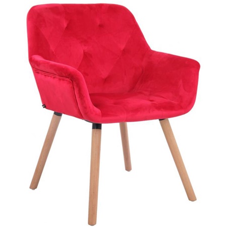 Chaise de Salle à Manger CASSIDY, Revêtement en Velours Rouge, Pieds Couleur Hêtre