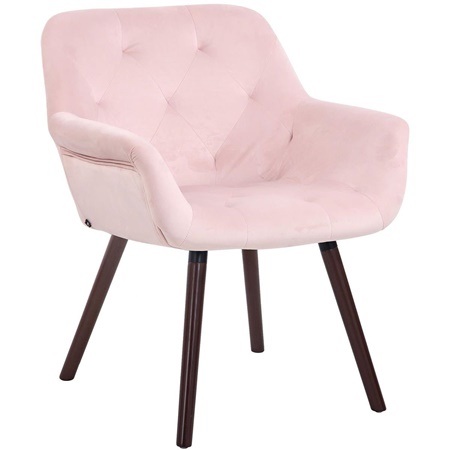 Chaise de Salle à Manger CASSIDY, Revêtement en Velours Rose, Pieds en Bois Couleur Noyer