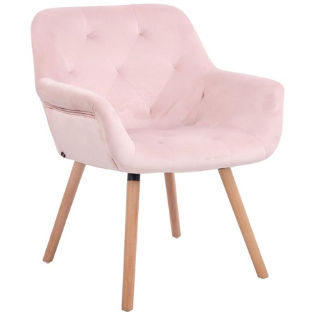 Chaise de Salle à Manger CASSIDY, Revêtement en Velours Rose, Pieds en Chêne Naturel