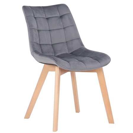 Chaise visiteur ALLIA, Design Moderne, Piétement Bois Hêtre, en Velours Gris