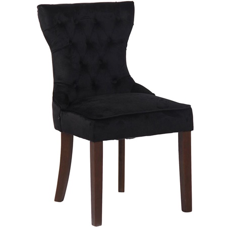 Chaise de Salle à Manger ROONEY, Design Élégant, Velours Noir, Pieds Marron Foncé