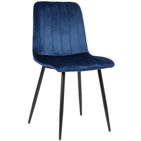 Chaise de Salle à Manger JON, Design Elégant, Piétement métallique, en Velours Bleu