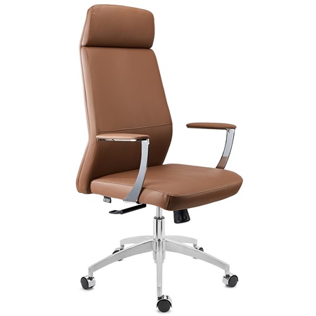 DEMO#Fauteuil de Bureau NOVAK, Design Élégant et Raffiné, Confortable, en Cuir, Marron