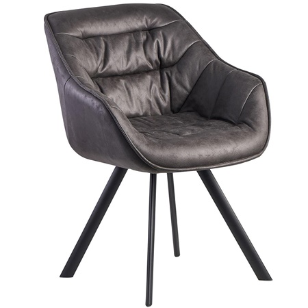 Chaise de Salle à Manger ACOSTA en Velours Couleur Anthracite, Pieds Métal, Assise rembourrée