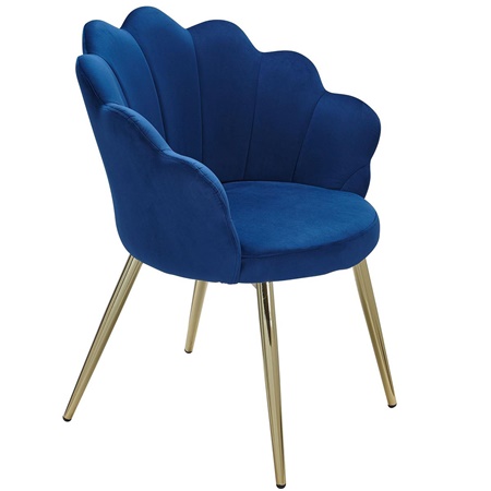Chaise de Salle à Manger BALTEUS, Design Original, Pieds Métal, Revêtement Velours Bleu