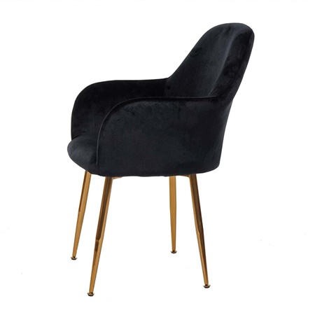 Chaise de Salle à Manger LAMY, Design Chic et Rétro, Pieds Dorés, Velours Noir