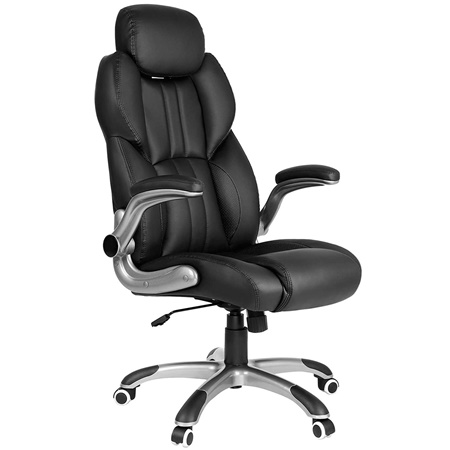 DEMO# Fauteuil de Bureau JAKARTA, Accoudoirs Rabattables, 150 kg maximum, Cuir Noir 