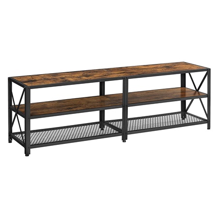 Banc DIXIE, 140x39x52 cm, en Bois et Métal, Noir et Marron Foncé