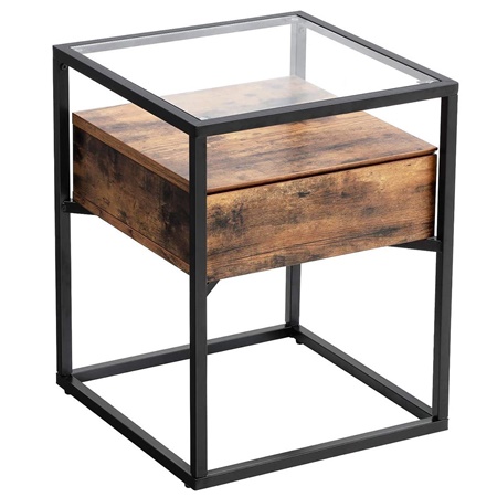 Table de Chevet KELLY, Dimensions 43x43x54 cm, Couleur Noir et Noyer