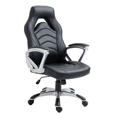 Fauteuil Gamer ALPHA, Design Sportif, Dossier Inclinable, en Cuir, Noir