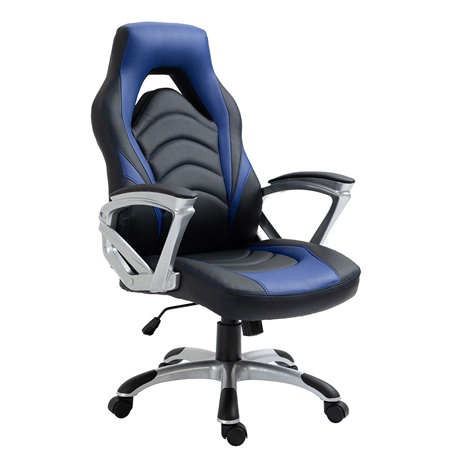 Fauteuil Gamer ALPHA, Design Sportif, Dossier Inclinable, en Cuir, Noir et Bleu