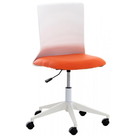 Chaise de bureau TURY, Structure Blanche, Assise en Cuir, Orange