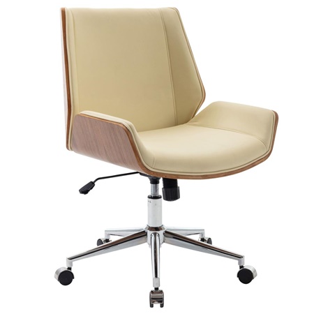 Chaise de Bureau IRON Rembourrée, Style Scandinave, Bois et Cuir Crème
