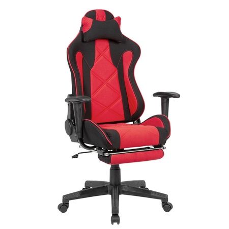 Fauteuil Gaming OMERO, Dossier Basculant, Coussin Cervical et Repose-pieds, Rouge et Noir